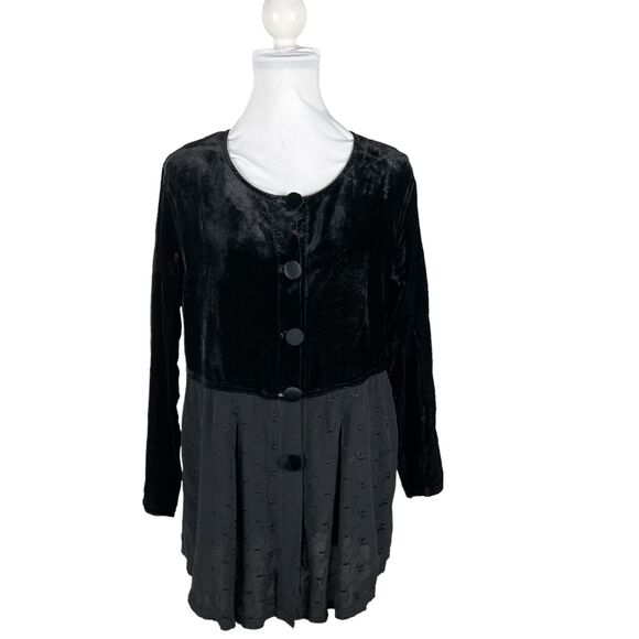 Nooshin Femme S Button Up Black Velvet Mixed Media Tunic Jacket - Picture 1 of 6